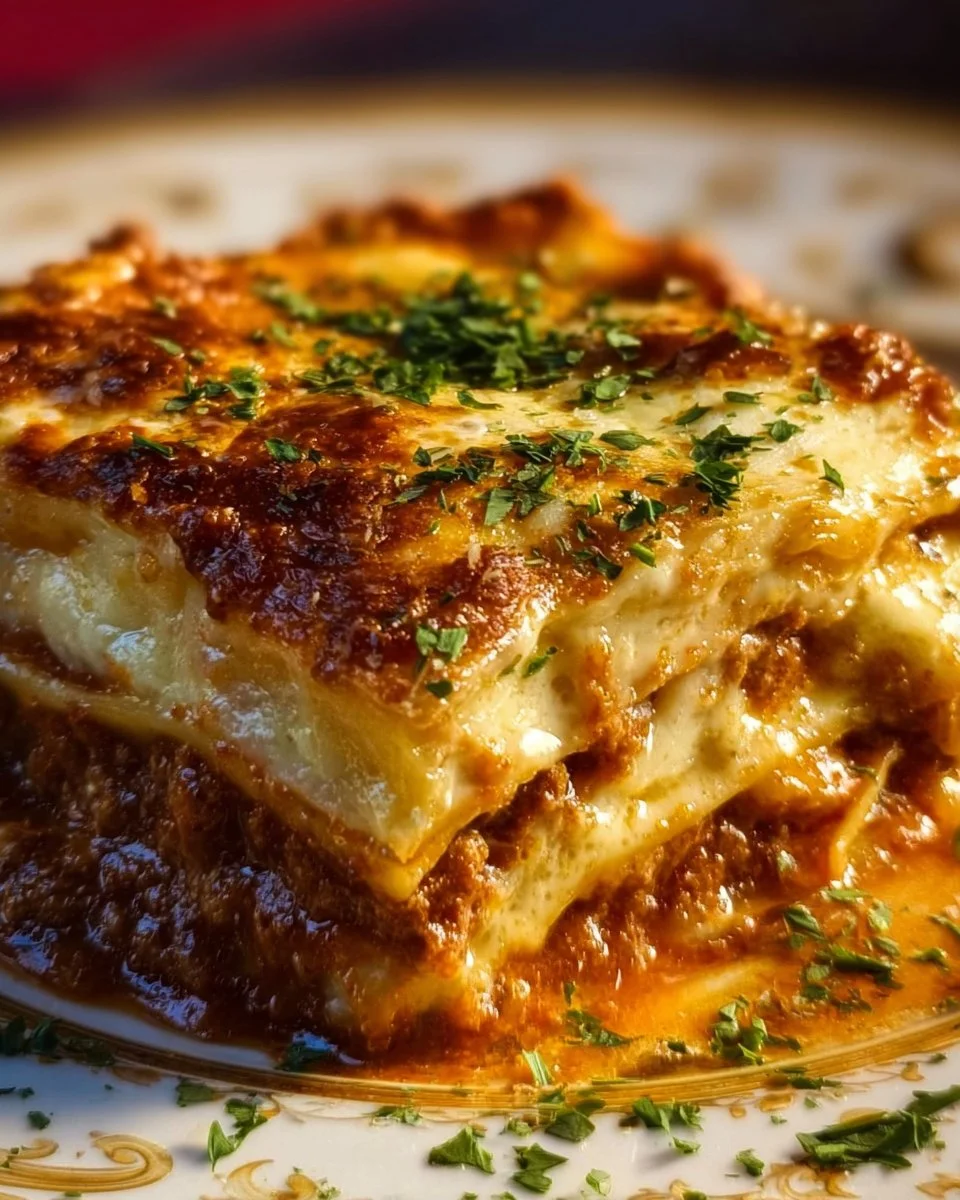 Delicious layered cheesy Italian lasagna with rich tomato sauce and melted cheese