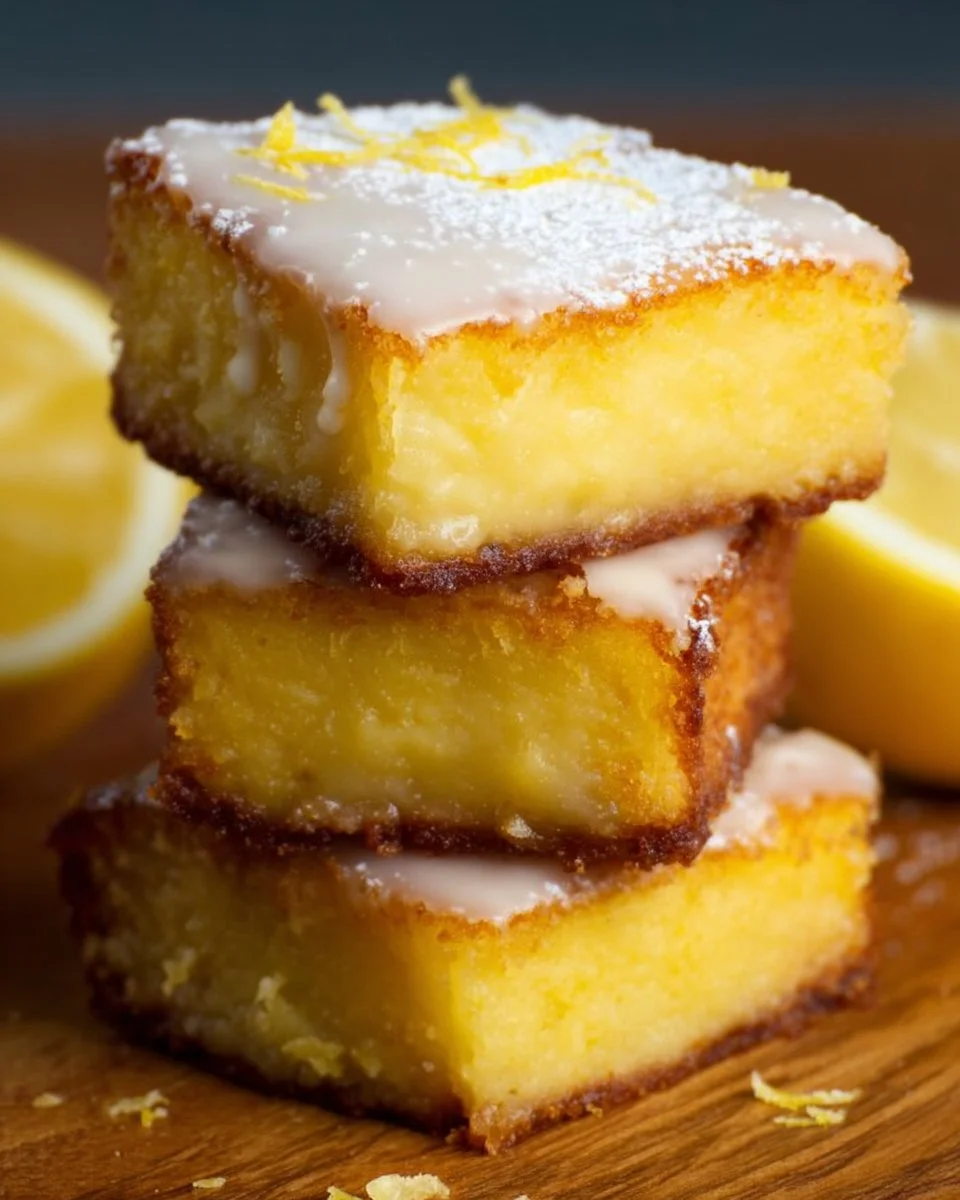 Freshly baked lemon brownies with a zesty glaze on top