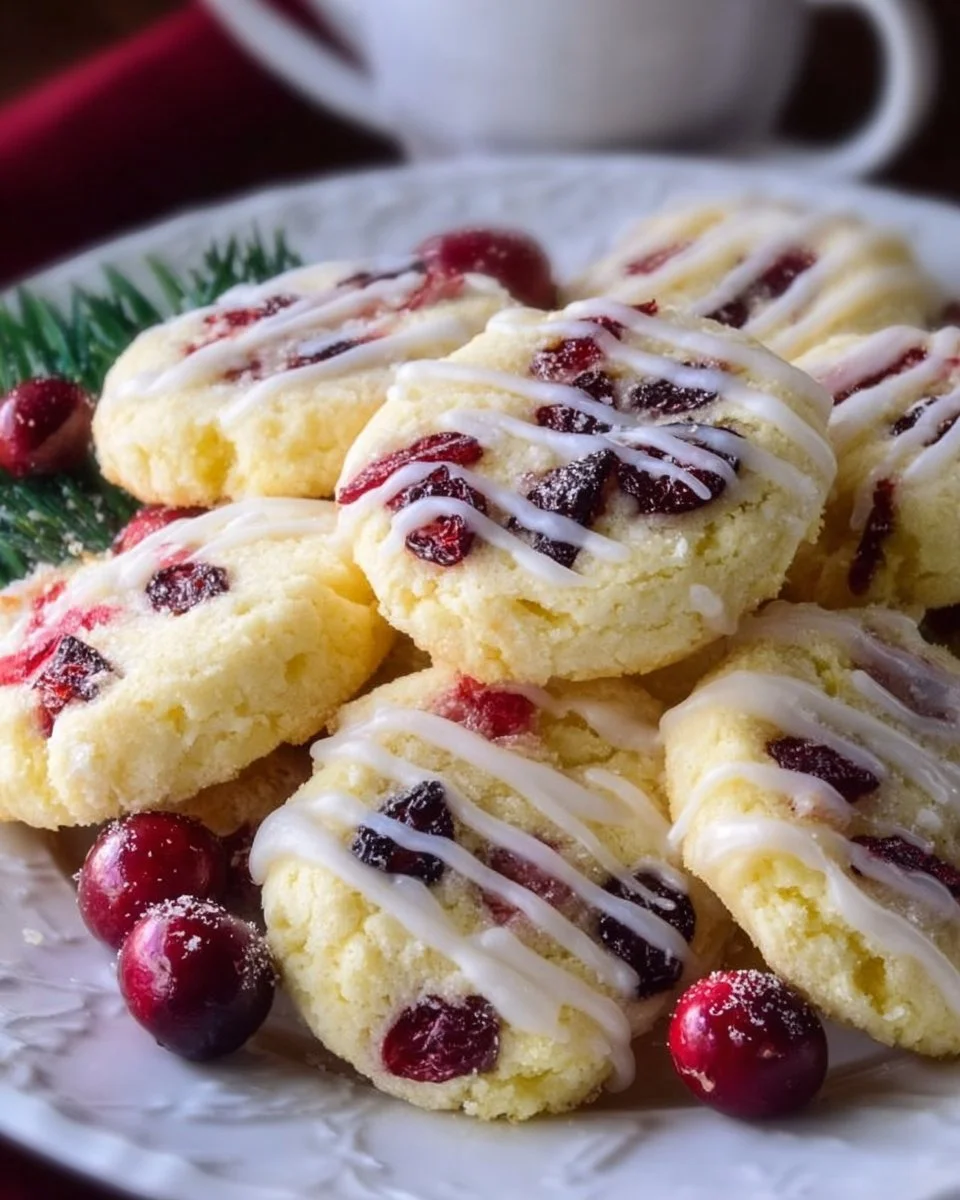 Freshly baked Lemon Cranberry Cookies on a cooling rack