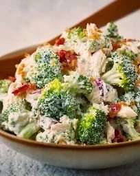 Low carb chicken broccoli salad with fresh ingredients and vibrant colors