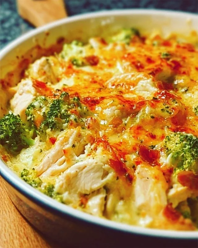 Low carb chicken casserole served in a baking dish garnished with fresh herbs