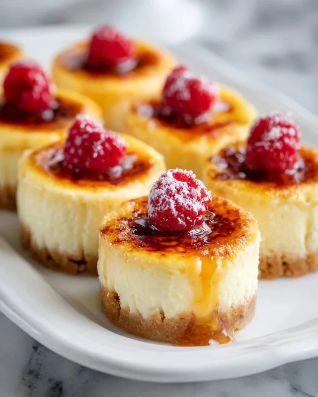 Mini Crème Brûlée Cheesecakes topped with caramelized sugar crust