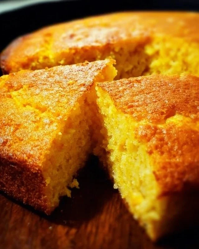 Delicious slice of Nana's Famous Cornbread on a rustic wooden table