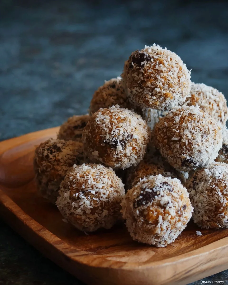 Delicious no-bake chocolate coconut balls on a plate