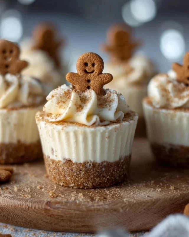 No-Bake Gingerbread Cheesecake Cups topped with whipped cream and spices
