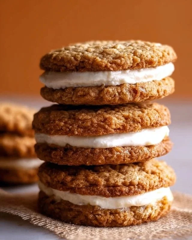 Delicious homemade oatmeal cream pie cookies with creamy filling