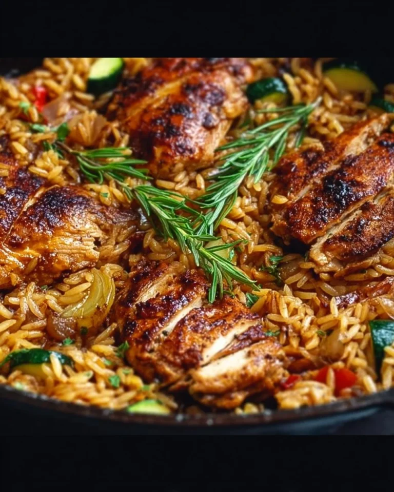 One-Pan Balsamic Chicken and Orzo served with fresh vegetables
