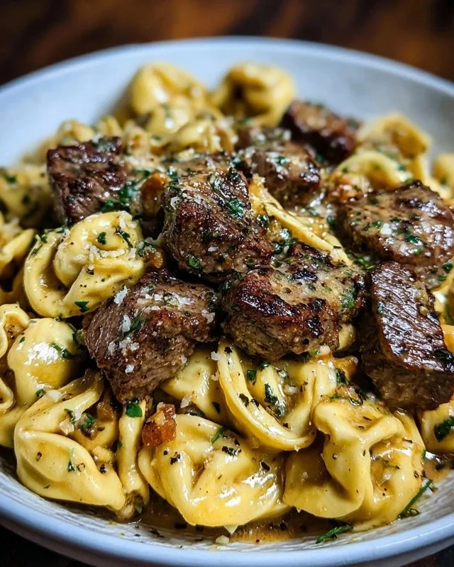 Delicious one-pan cowboy butter tortellini with steak bites.