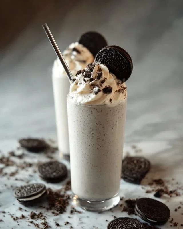 Delicious and creamy Oreo Milkshake topped with whipped cream and crushed Oreos