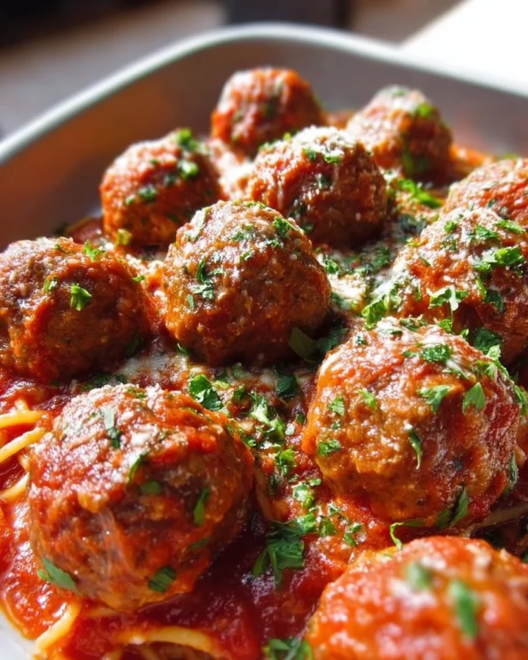 Oven-baked Italian meatballs on a plate with marinara sauce