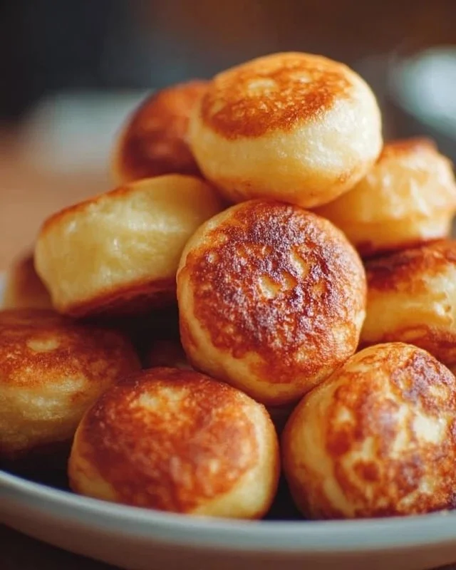 Delicious pancake poppers served on a plate, perfect for breakfast.