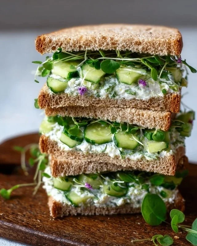 Quick cucumber salad sandwiches with fresh ingredients on a plate