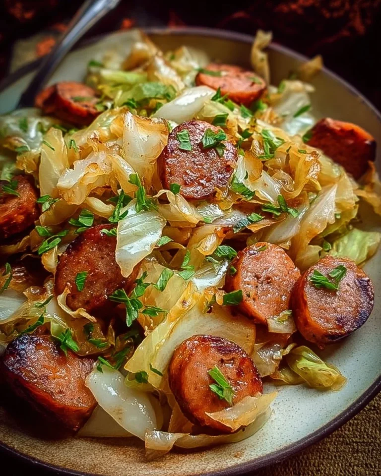 Sausage Cabbage Stir Fry featuring sausage pieces and fresh cabbage in a pan