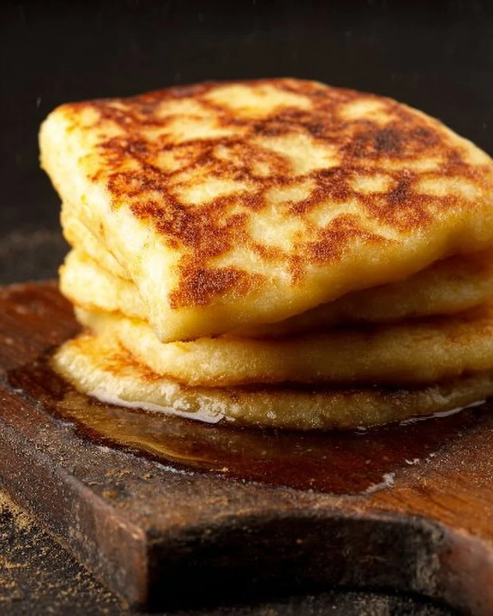 Golden brown Scottish potato scones served with butter on a plate