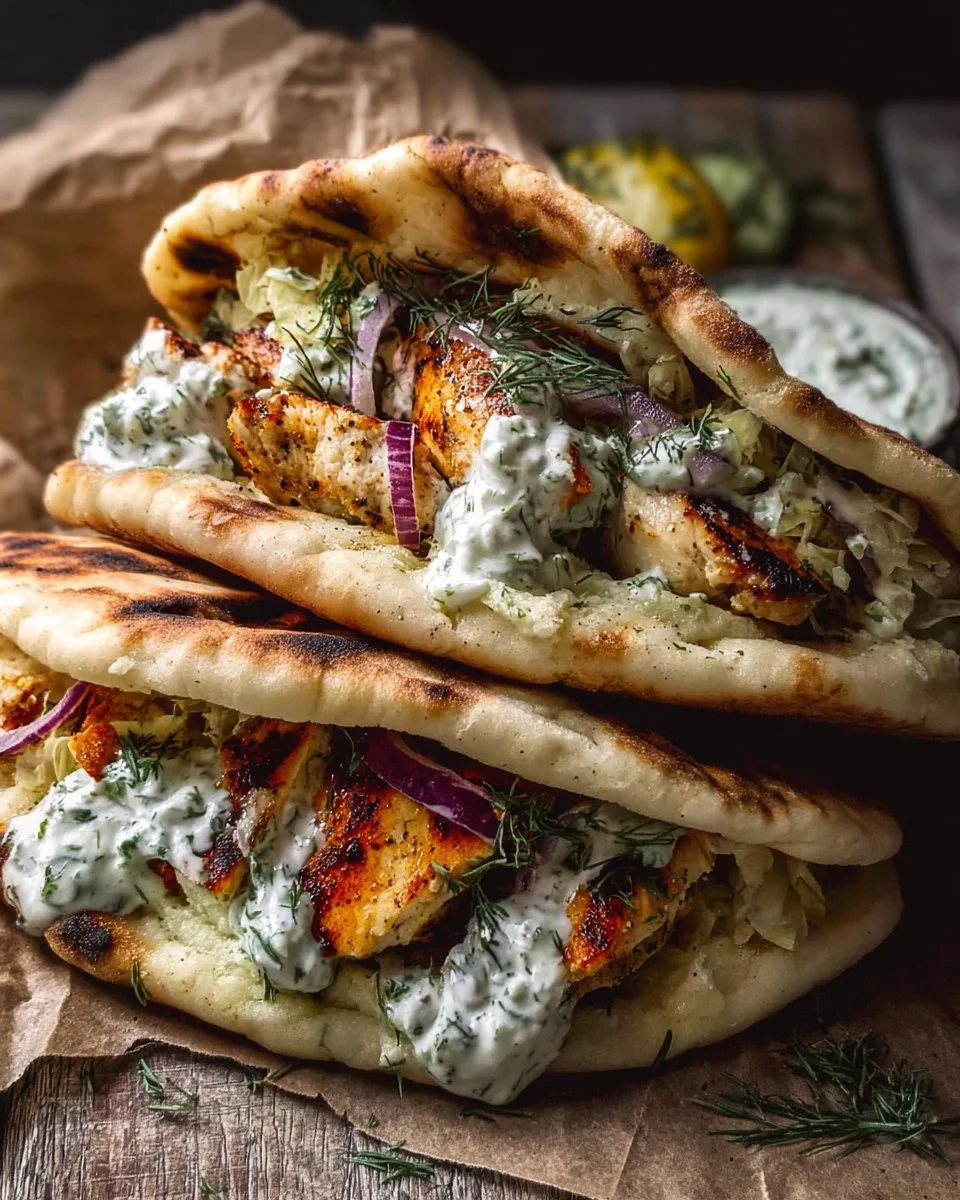 Delicious sheet pan chicken pitas topped with herby ranch dressing