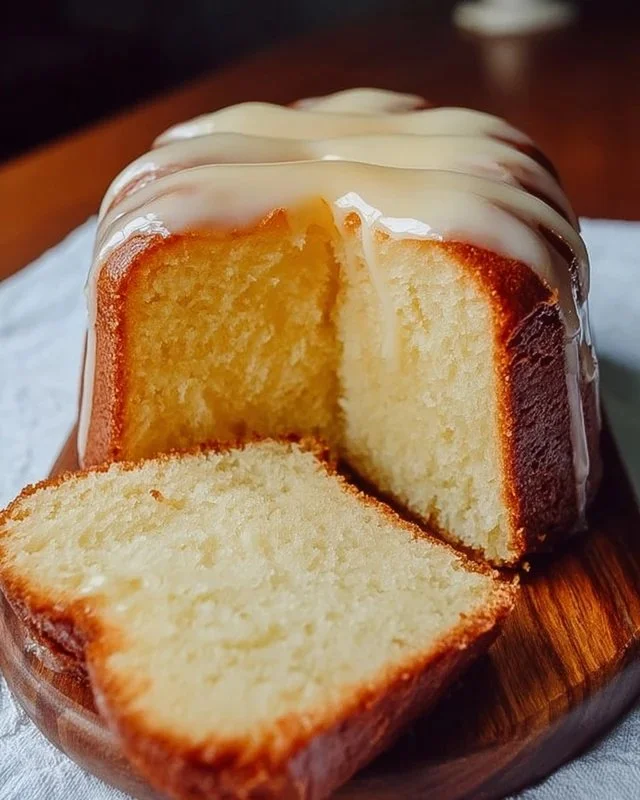 Delicious slice of Slap Your Momma Pound Cake on a plate with a fork.