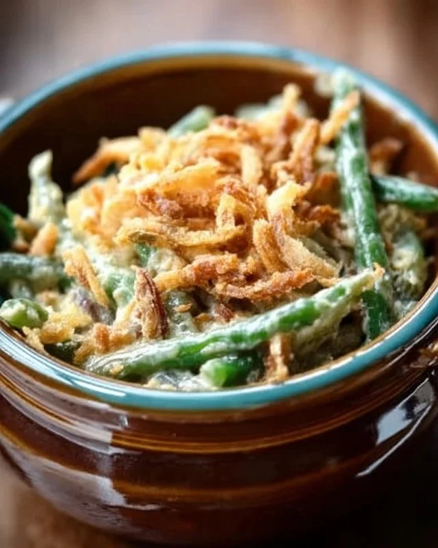 Delicious Slow Cooker Green Bean Casserole served in a bowl