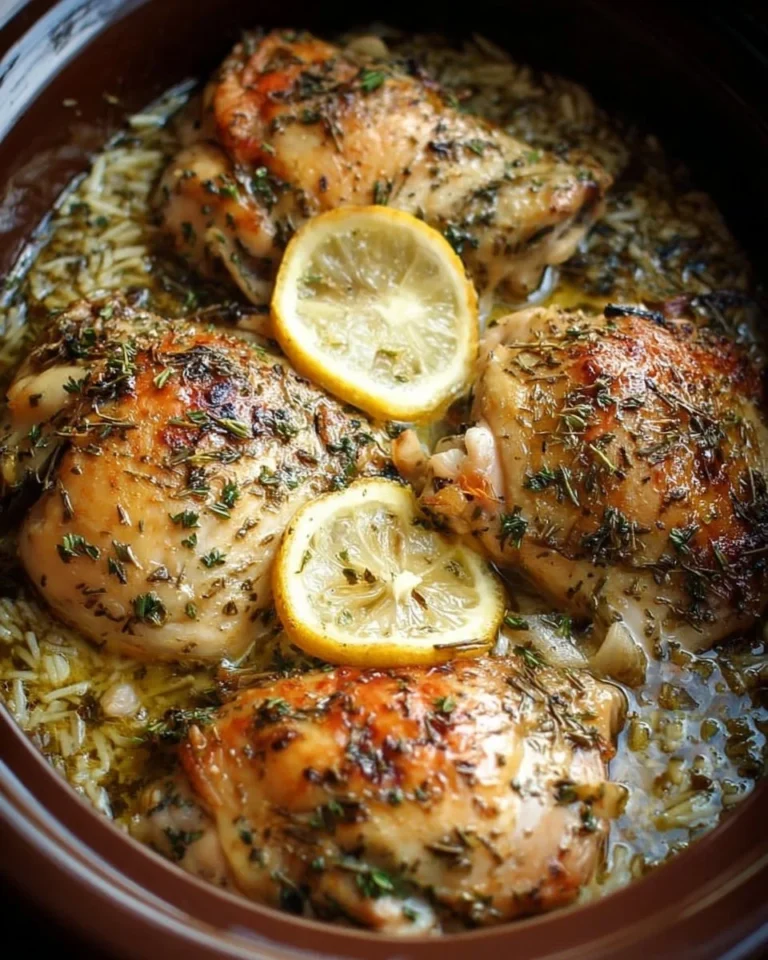Delicious slow cooker lemon herb chicken dish garnished with fresh herbs