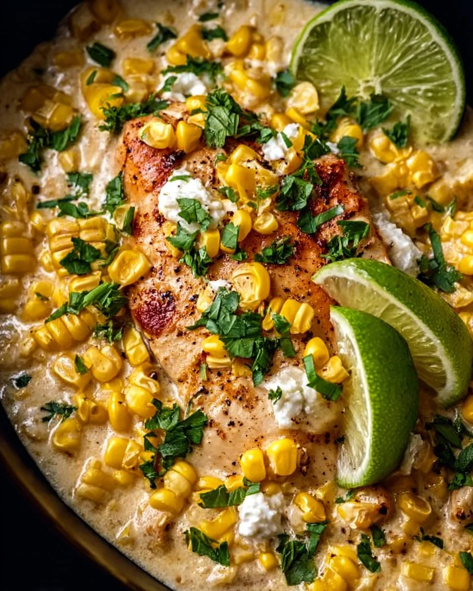 Creamy Slow Cooker Street Corn Chicken served in a bowl
