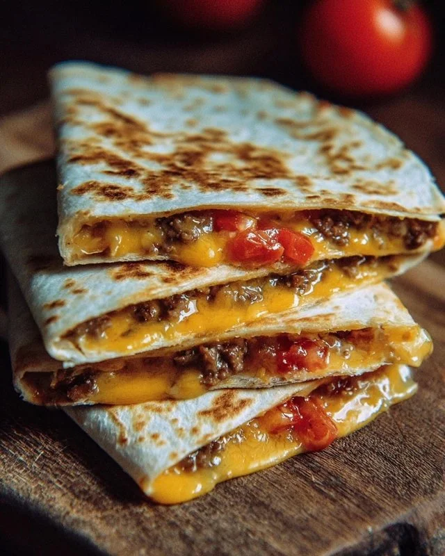 Smashburger Quesadillas with melted cheese and grilled ingredients.
