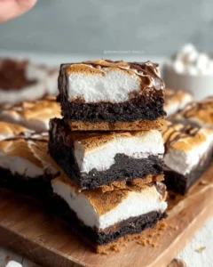 Delicious S'mores brownies with a cookie crust and fudgy center