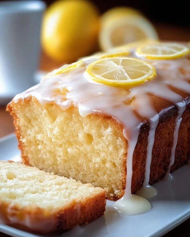 Starbucks copycat lemon loaf served on a plate with a lemon garnish