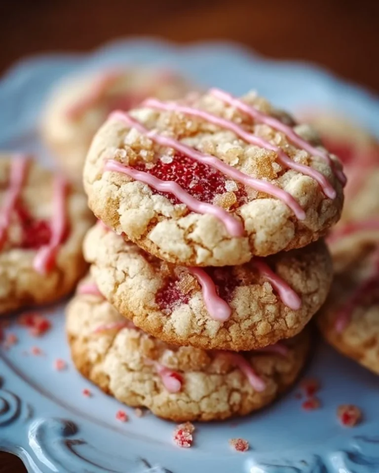 Freshly baked strawberry crunch cookies topped with crunchy bits