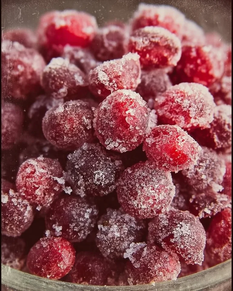 Bowl of fresh sugared cranberries ready for holiday desserts and decorations.