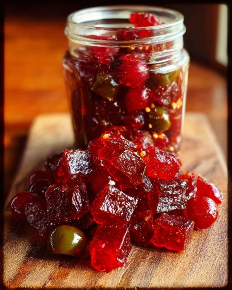 Sweet and spicy cranberry jalapeño cowboy candy in a jar