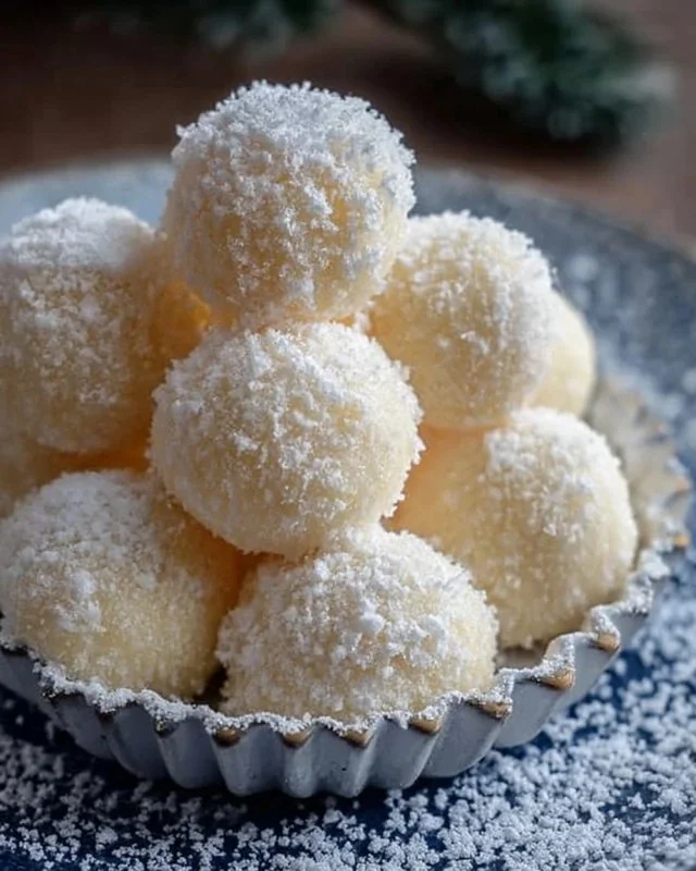 Delicious sweetened condensed milk snowballs ready to be enjoyed.