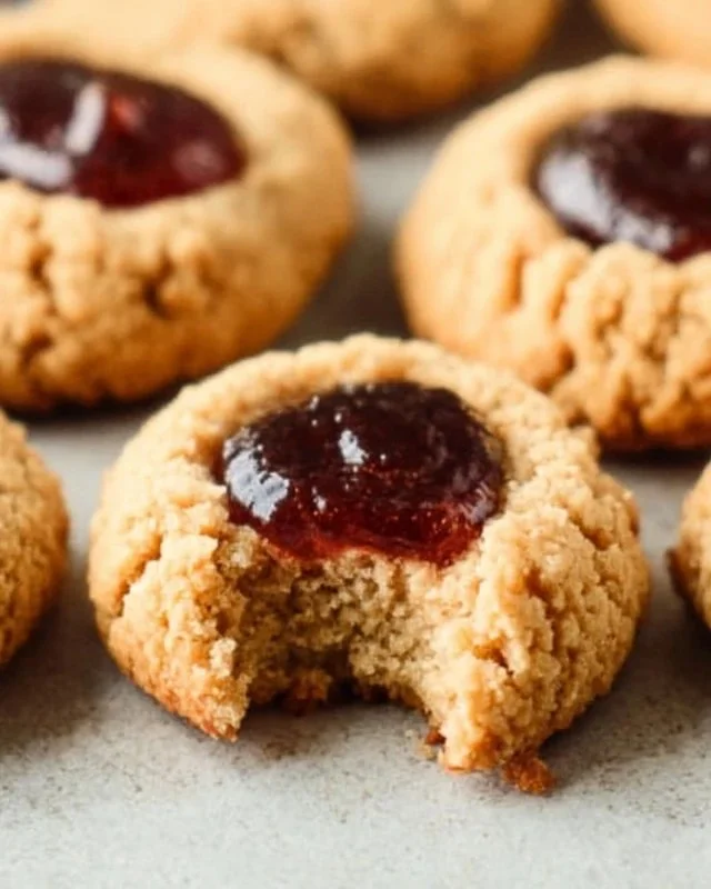Healthy vegan gluten-free almond flour thumbprint cookies on a plate