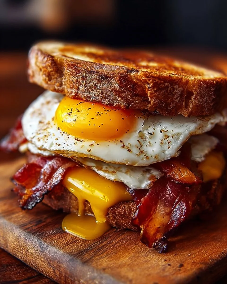 Ultimate breakfast bacon and egg sandwich with crispy bacon and fresh ingredients