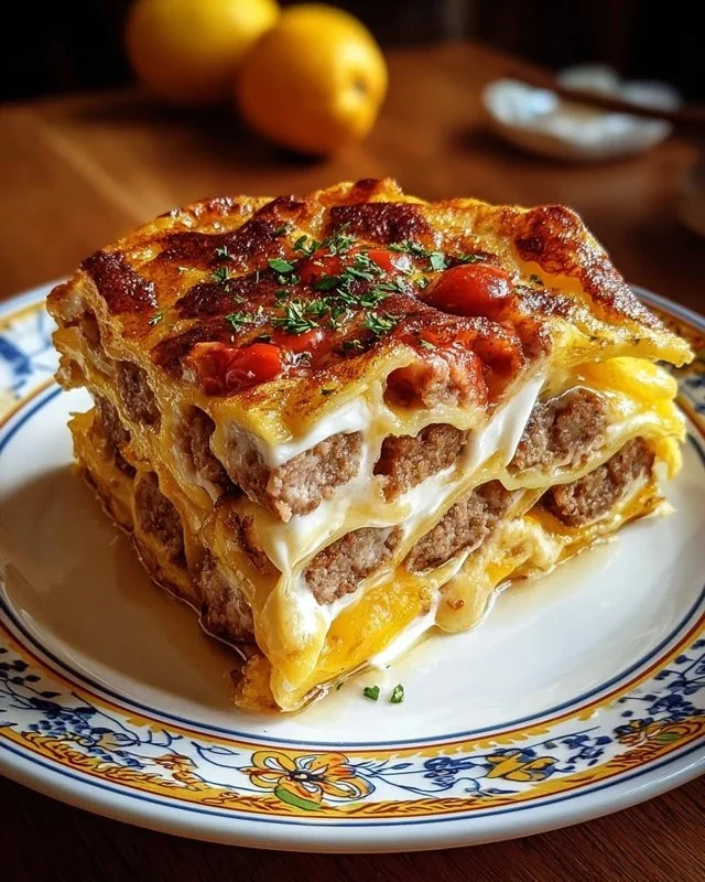 Ultimate breakfast lasagna featuring pancake sausage casserole layers