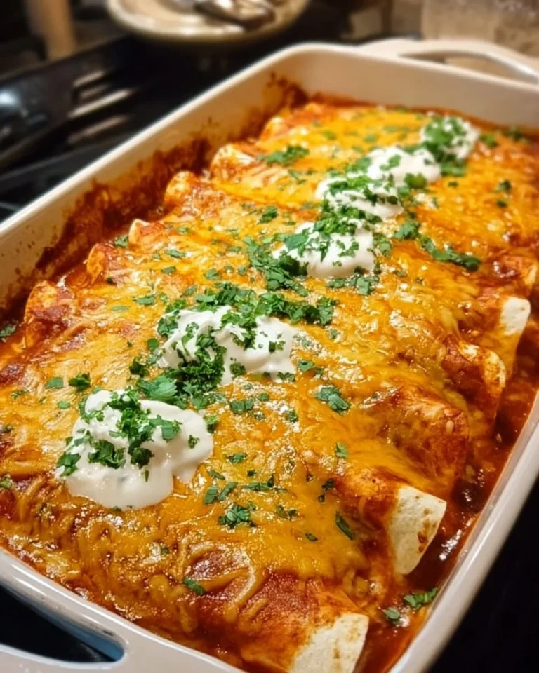 Plate of quick and easy chicken enchiladas topped with salsa and cheese