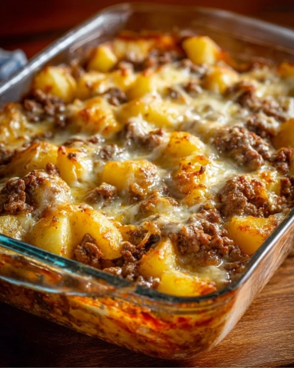 5-Ingredient Hamburger and Potato Casserole ready for serving
