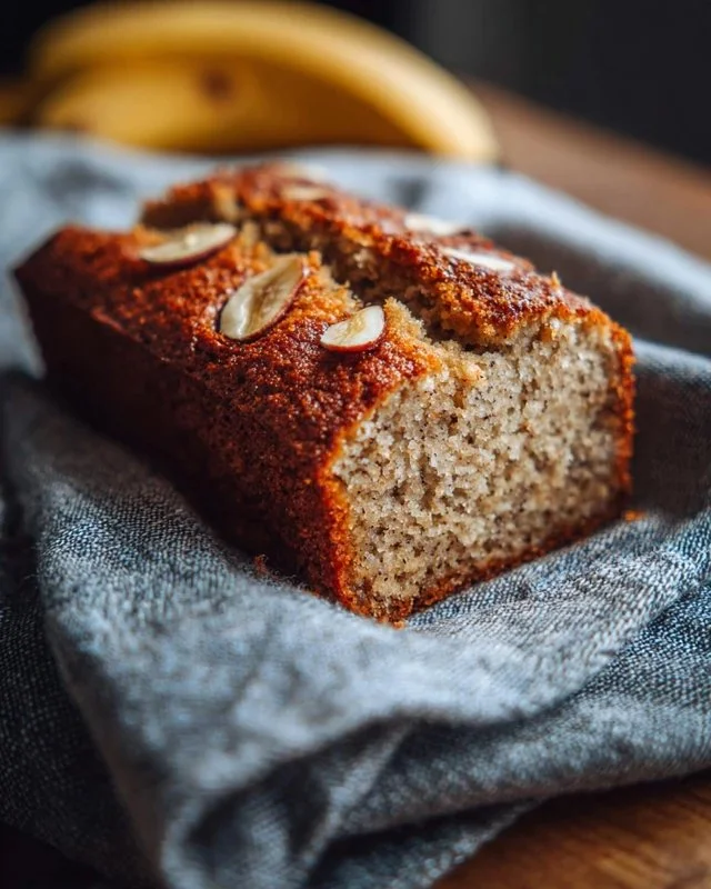 Slice of moist Almond Flour Banana Bread on a plate
