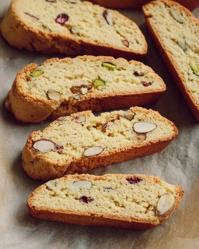Delicious almond flour biscotti arranged on a plate, perfect for coffee or tea.