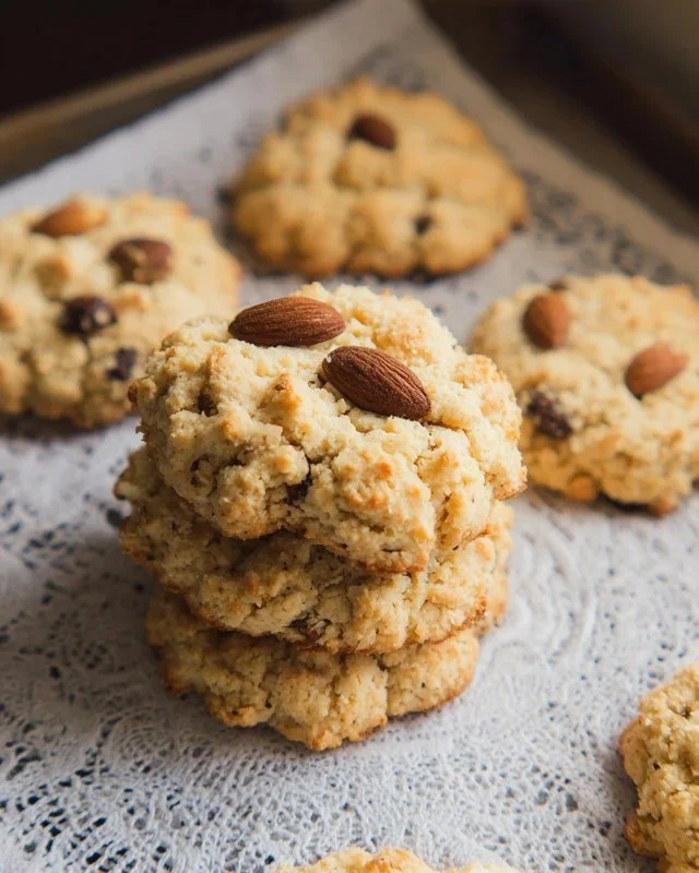 Plate of freshly baked almond flour cookies with chocolate chips