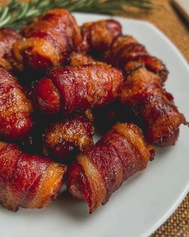 Bacon wrapped smokies ready to serve as a tasty appetizer