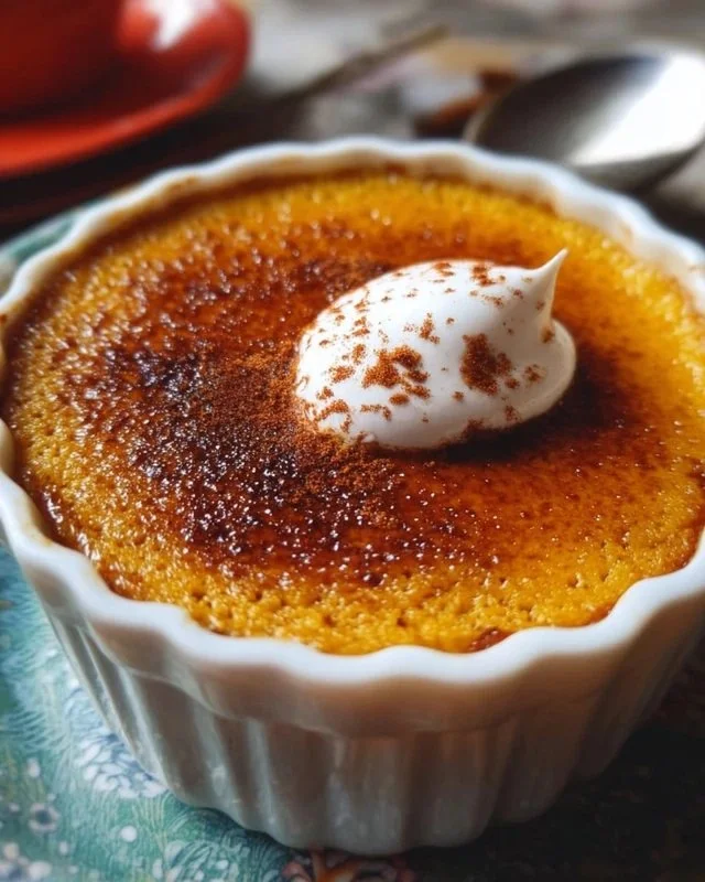 Delicious homemade baked pumpkin pudding served in a bowl