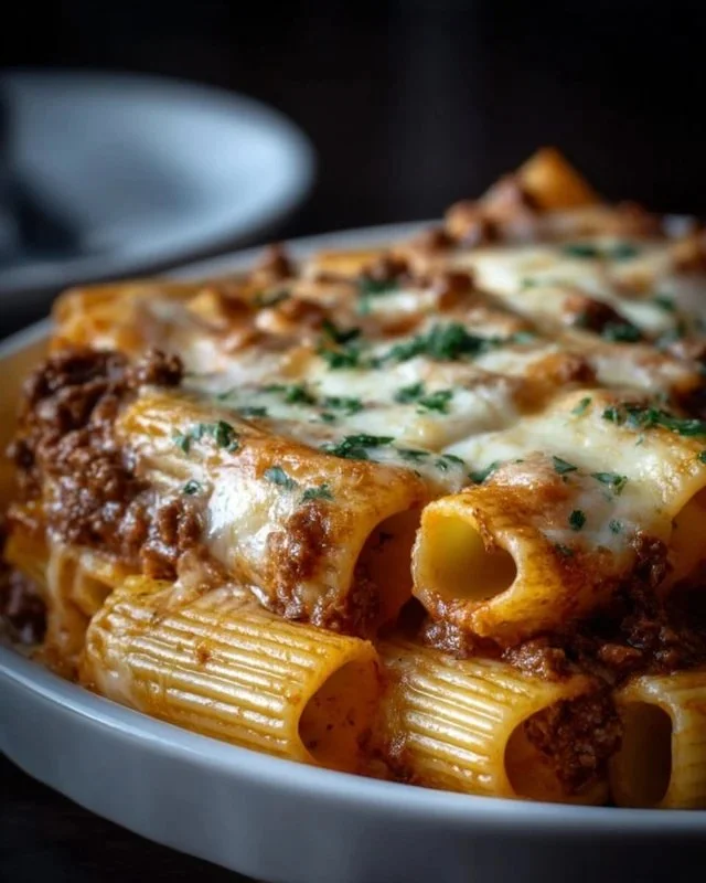 Baked Rigatoni Stuffed with Beef Ragu & Mozzarella