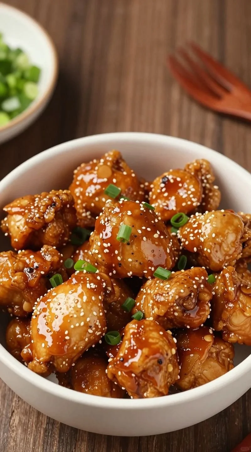 Bang Bang Chicken Bowl with spicy sauce and fresh vegetables