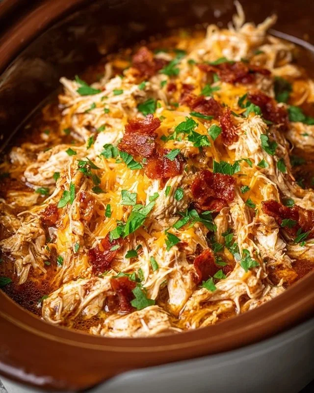 Delicious slow cooker crack chicken served with herbs and spices