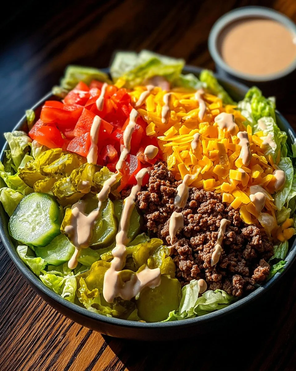 Big Mac Bowls featuring layers of beef, lettuce, cheese, and special sauce