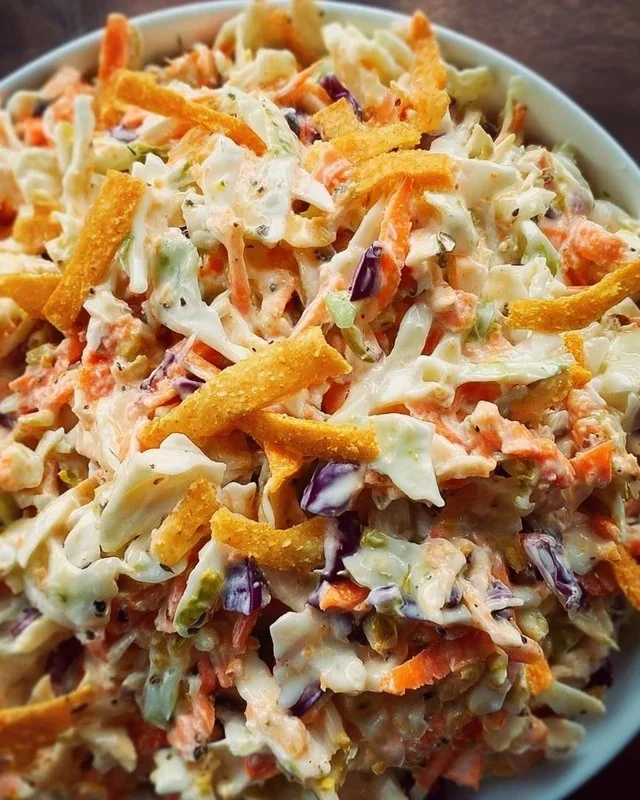 Bold flavor-packed coleslaw served in a colorful bowl