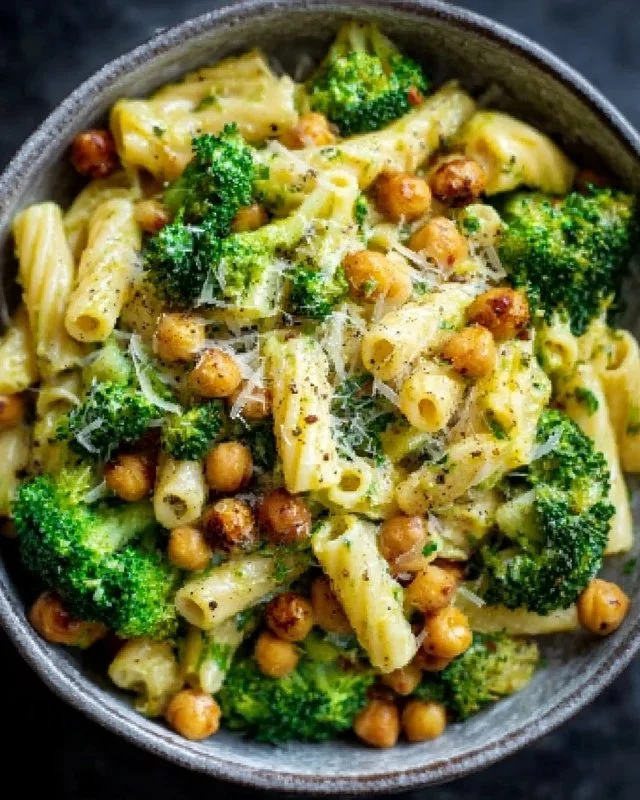 Broccoli Chickpea Pasta with Garlic Olive Oil