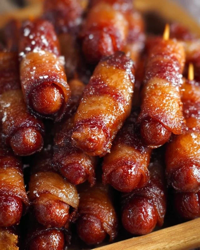 Delicious Brown Sugar Bacon Little Smokies appetizer on a platter
