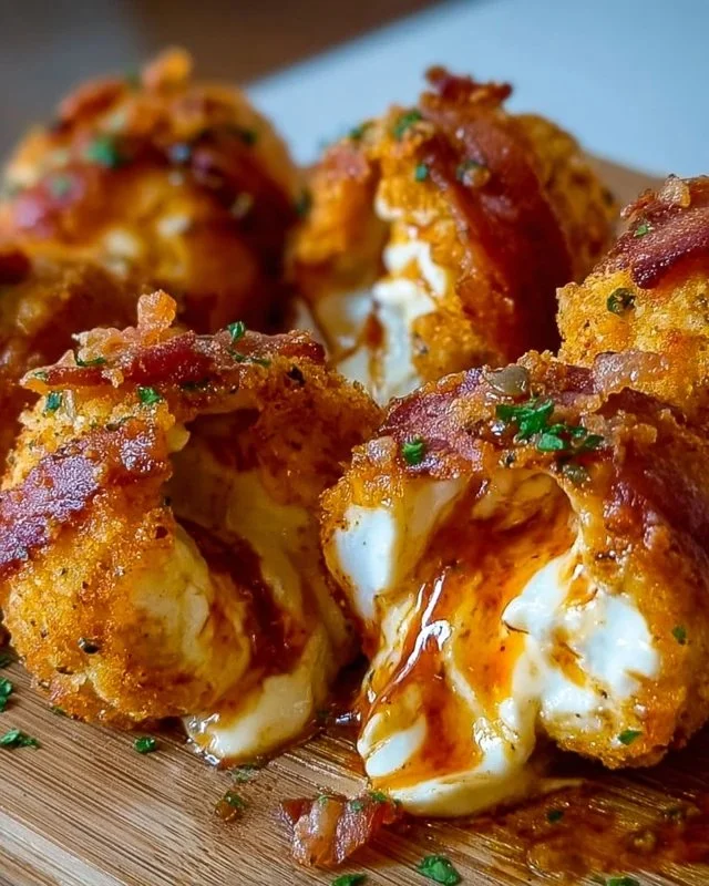 Buffalo Chicken Bombs with bacon and mozzarella ready for game day