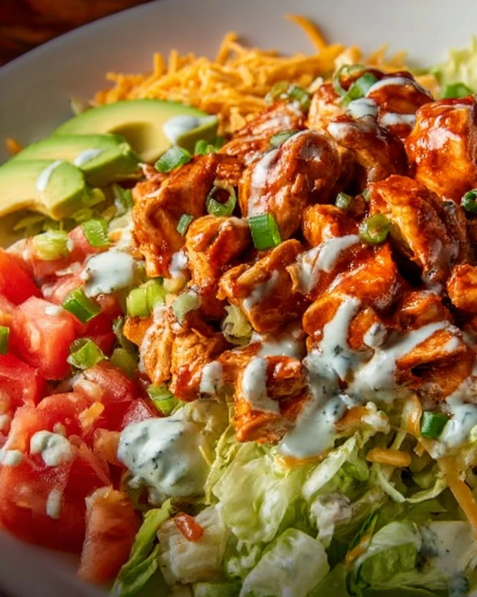 Delicious Buffalo Chicken Bowl with fresh vegetables and spicy sauce