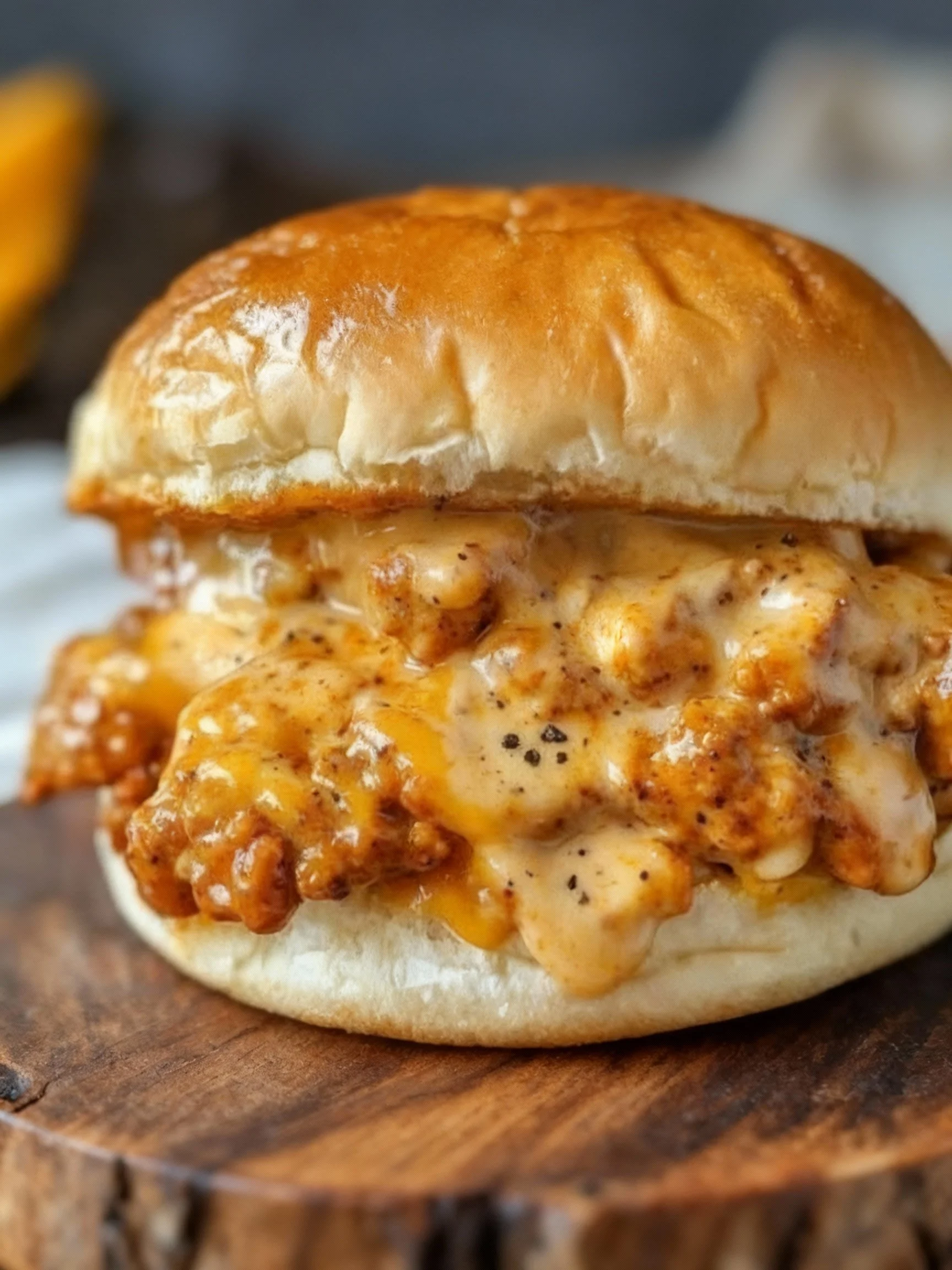Delicious Cajun Chicken Sloppy Joes served on a rustic plate.